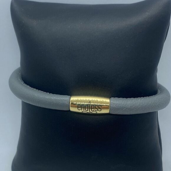 NWT Endless Leather Bracelet .925 Sterling Silver 18K Gold Plates magnetic clasp - Picture 3 of 8